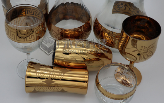 Bom preço. Revestimentos do ouro dos produtos vidreiros PVD, 2 chapeamentos de ouro dos lados PVD nos produtos de vidro on-line